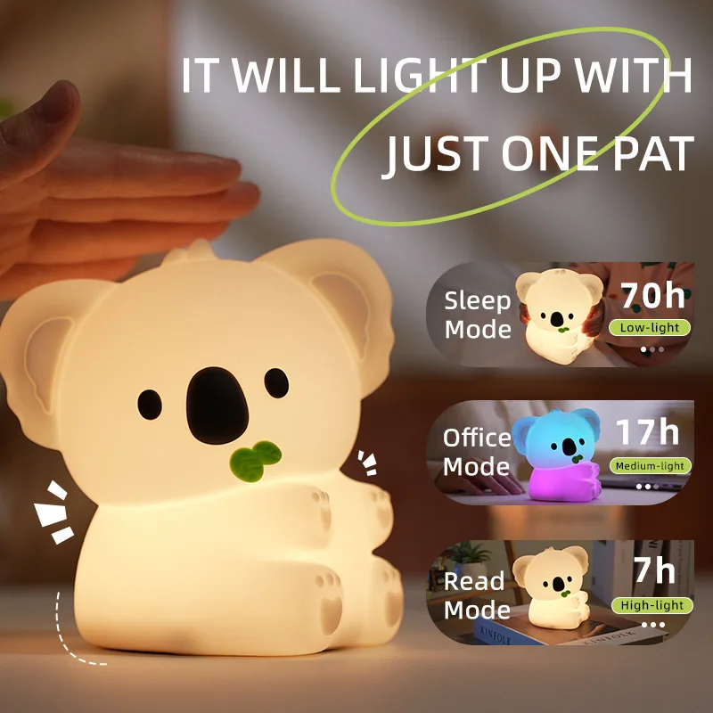 Koala night light desk lamp can be set to turn off the light at a fixed time. Cute decorative gifts can be controlled by voice