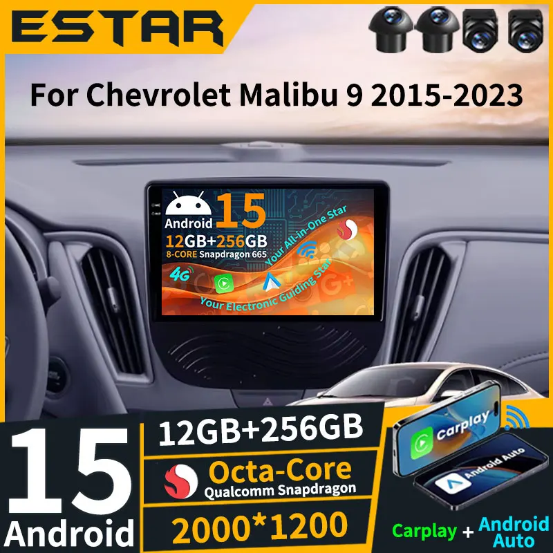 Wireless Carplay Auto Android 15 For Chevrolet Malibu XL 2016-2018 360 Camera Navigation BT DSP 4G LTE Octa Core QLED RDS DTS