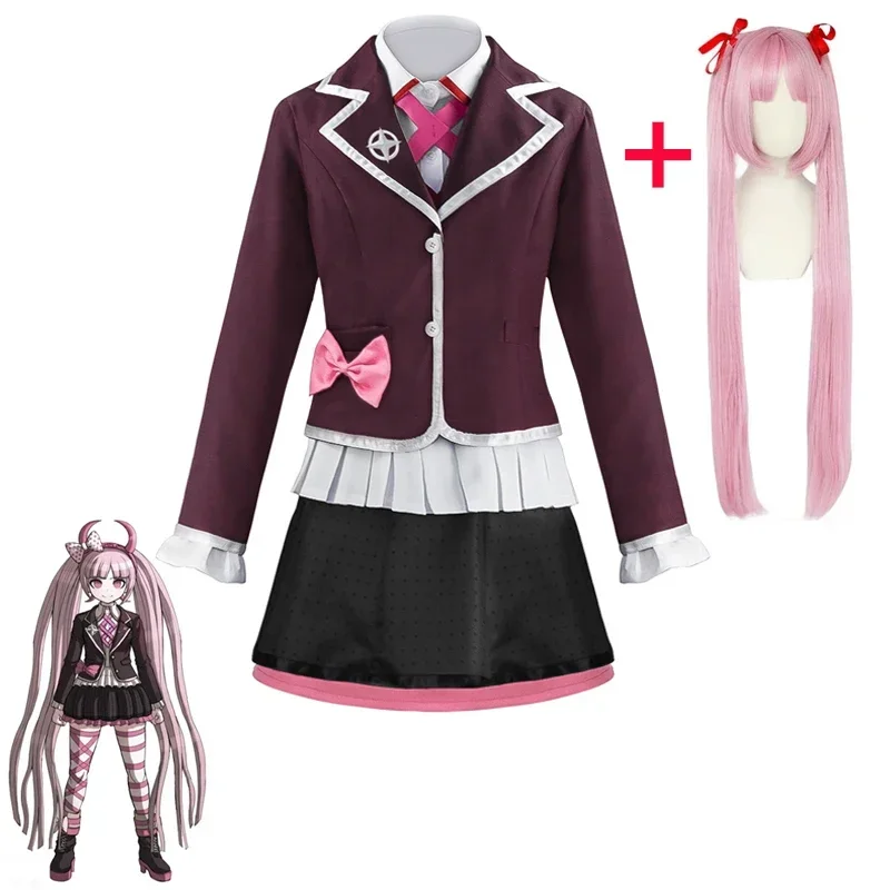 Danganronpa Utsugi Kotoko Full Cosplay Costumes Including Pink Wig Demon Headdress