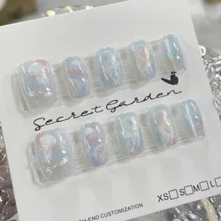 10 Pcs Women Girls Dreamy Fish Tail Jellyfish New Handmade Cat Eye Press on Nails Detachable Teen Wearable Nail Art Fake Nails