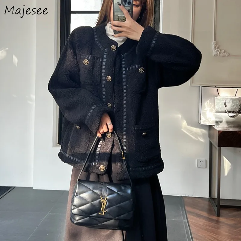 

Korean Style Jackets Women Lambswool Clothing Tender Plus Velvet Thicken Warm All-match Daily Elegant Ladies Winter Ulzzang Chic