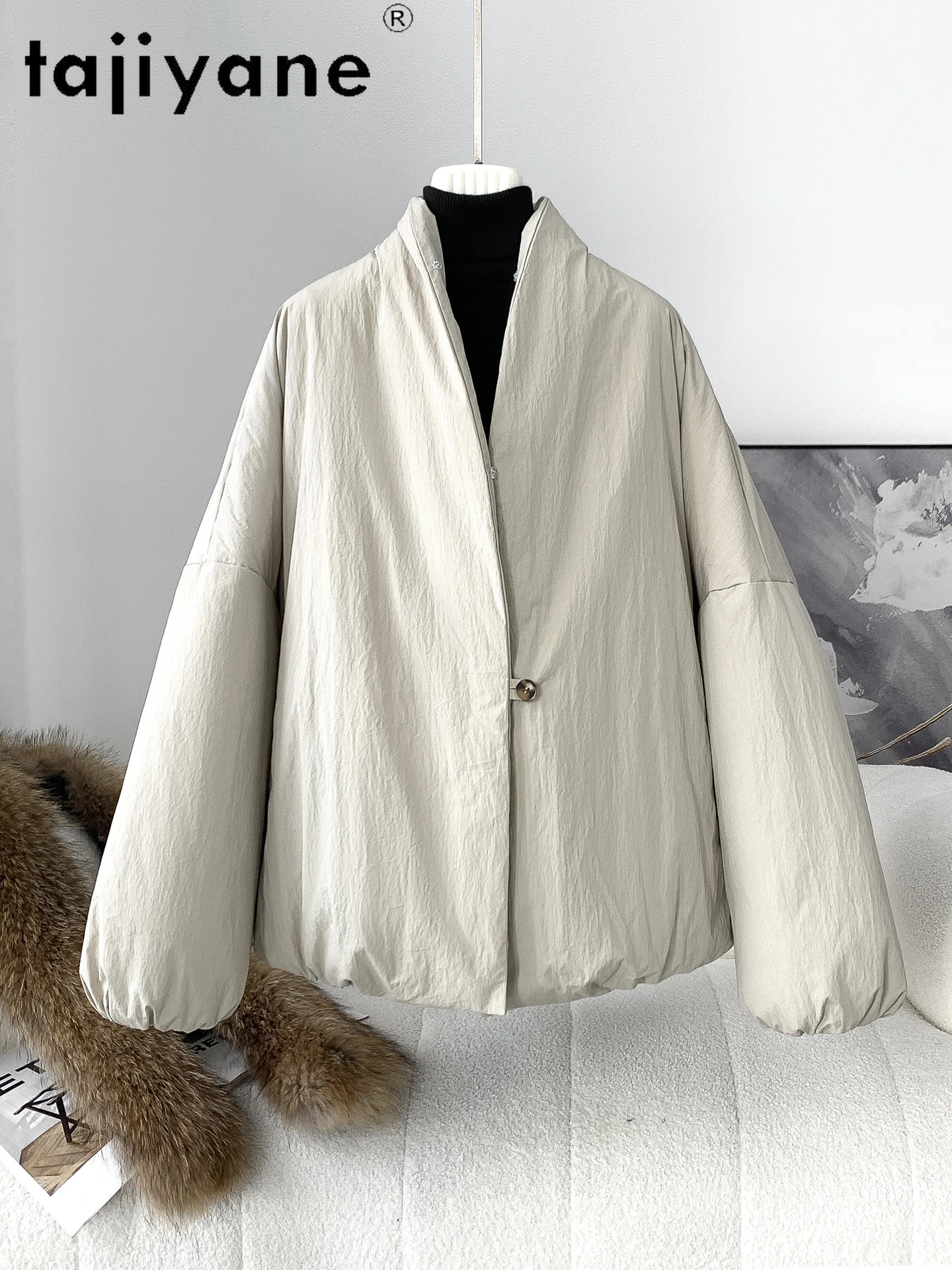 TAJIYANE أوزة أسفل معطف المرأة انفصال الراكون الفراء طوق سترة معاطف قسط ملابس خارجية دافئة 2025 الشتاء ملابس امرأة