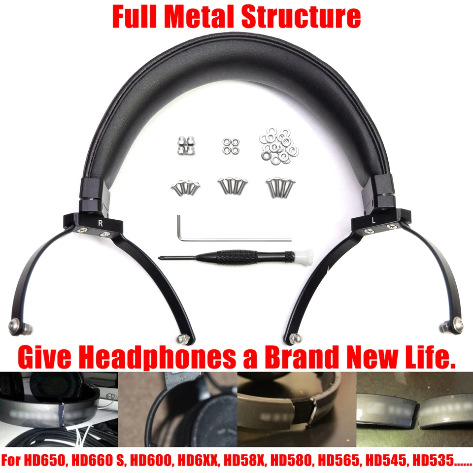 Genuine Leather Full Metal Headband For Sennheiser HD650,HD660 S