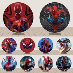 Round Disney Superhero Spiderman Background Kids Birthday Party Backdrop Spider Web Circle Banner Photography Decoration Props