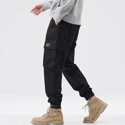 Vintage Fashion Printing Letter Multiple Pockets Stickers Man Cargo Pants Classic Loose Straight Cylinder Male Casual Trousers
