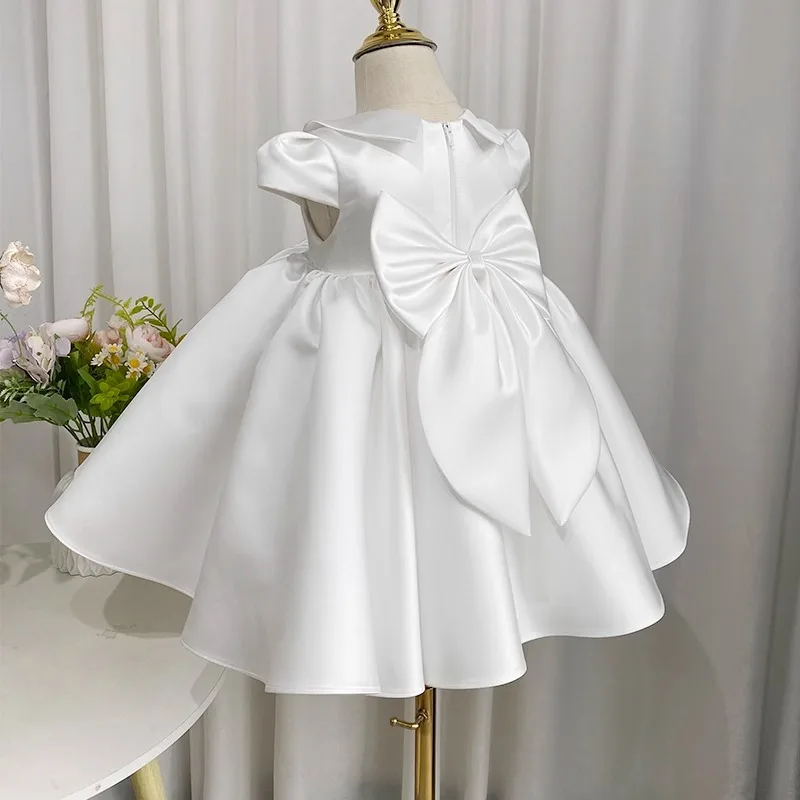 Baby Girls 1 st Birthday Baptism Satin Princess Ball Gown Children Cute Doll Collar Bow Design Wedding Party Dress y1315