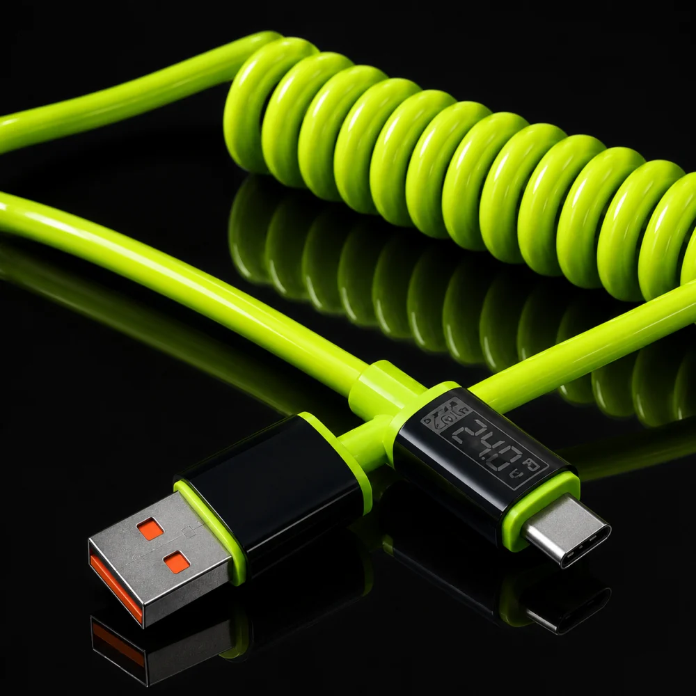 240W Typ-C-auf-Typ-C-Schnellladekabel, universelles, spiralförmiges, teleskopisches USB-Kabel, 6A USB-C-Kabel für Xiaomi, iPhone, Samsung – Detail 8