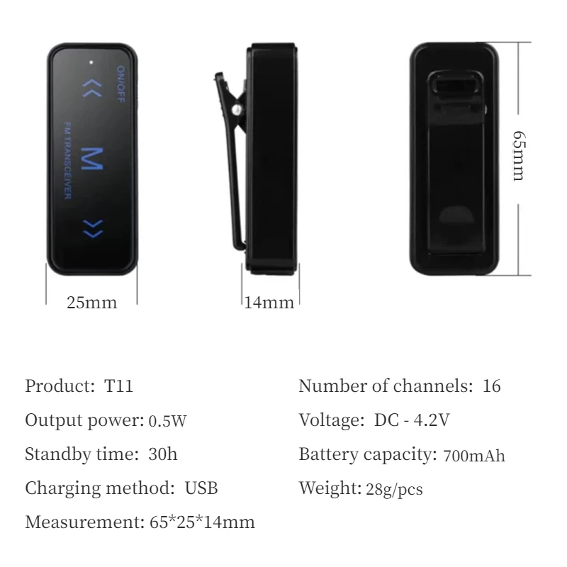 Irst-T11 Walkie Talkie, Mini, Ultra-thin, Two Way Radio, FM Hand Station, Restaurant, Hotel, Bar, Beauty Salon, 2 Pcs