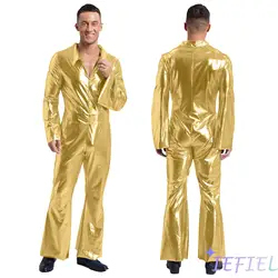 Men Halloween Fancy Dress Up Vintage 70s Disco Dancer Costume Music Festival Rave Party Outfits Masquerade Dancing Performance
