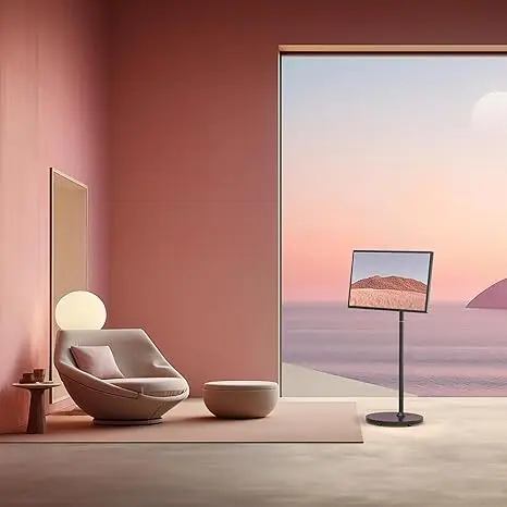 32인치 플로어 스탠딩 화이트 안드로이드 터치스크린 모바일 TV 수직 디스플레이 스탠드 TV Follow by Me 휴대용 32인치 스마트 TV