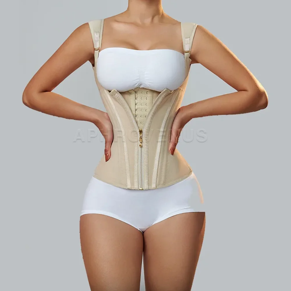 Fajas Colombianas Women Double Compression Waist Trainer Corset with Bone Adjustable Zipper and Hook-eyes Flat Belly Body Shaper
