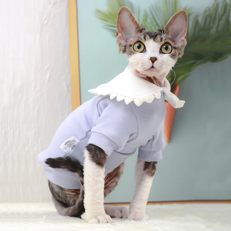 Spring Sphinx Cat Clothes Soft Hoodies For Sphynx Sweatshirt Pet Costume Kitten Jumpsuit With Cute Collar Autumn Winter Devon Re