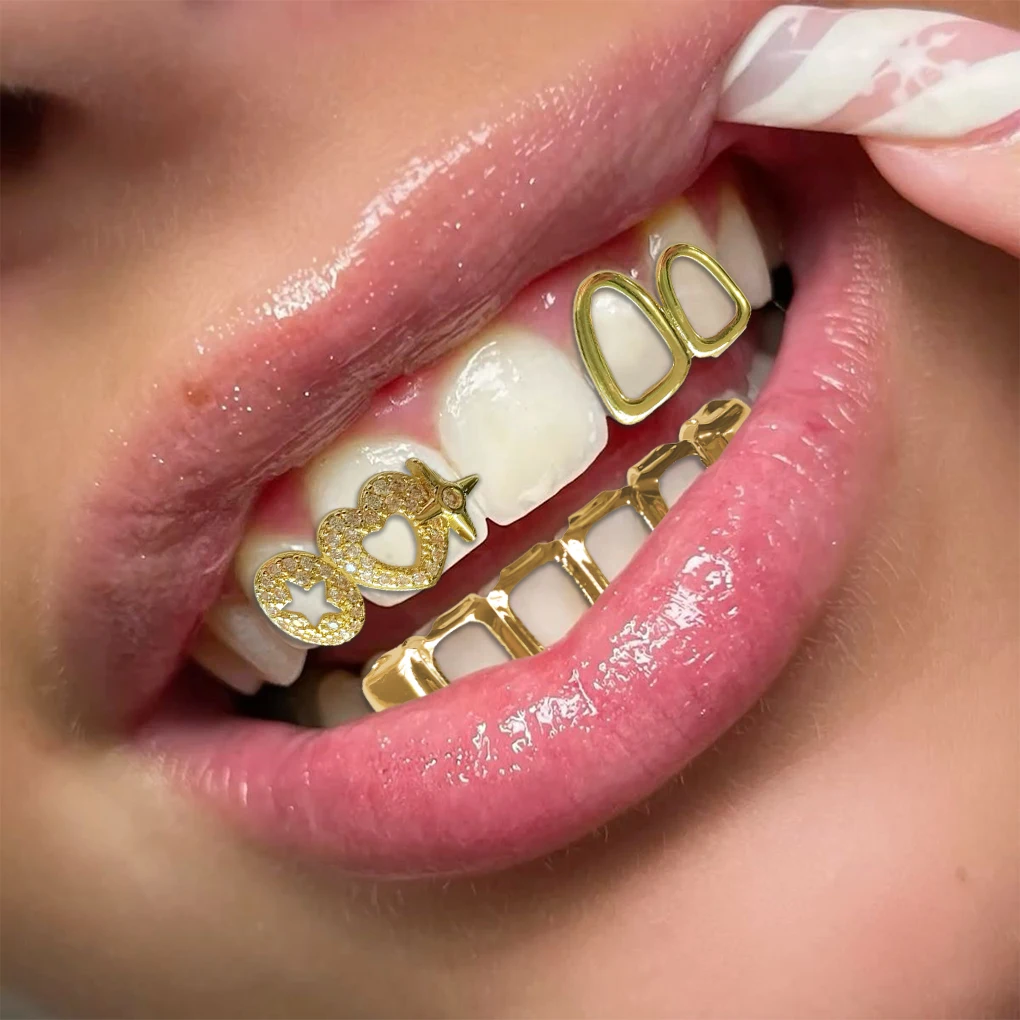 Hip-Hop Double Hollowed-Out/Zircon Planet Dental Jewelry is a Dental Accessory For Music Festivals, Parties And Fashion