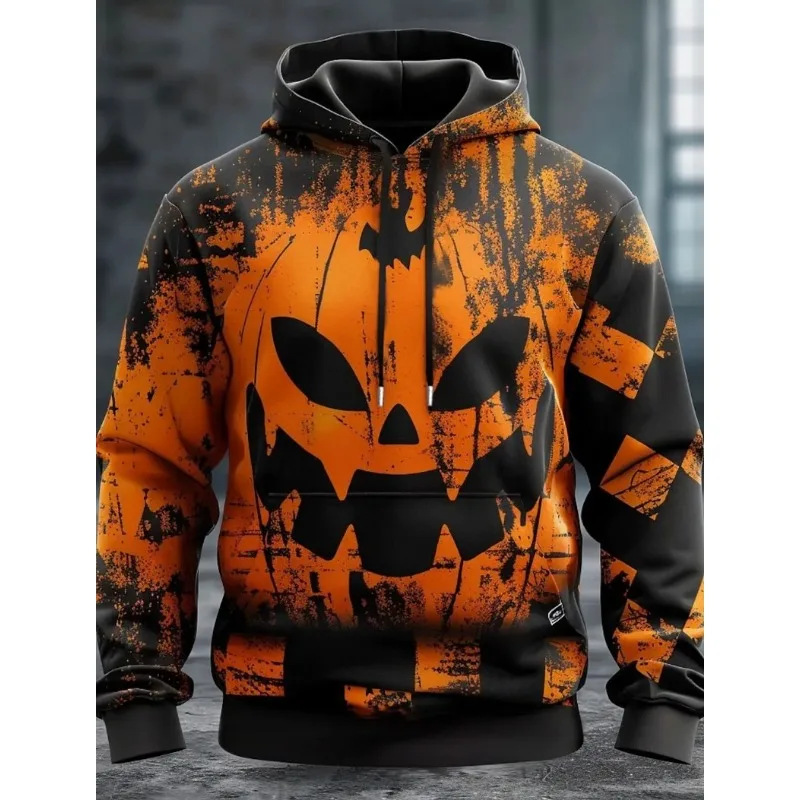 

Halloween Men's Graphic Hoodie Pumpkin Prints Classic Casual 3D Pullover Holiday Fashion Hoodies Thin Style Long Sleeve Hooded