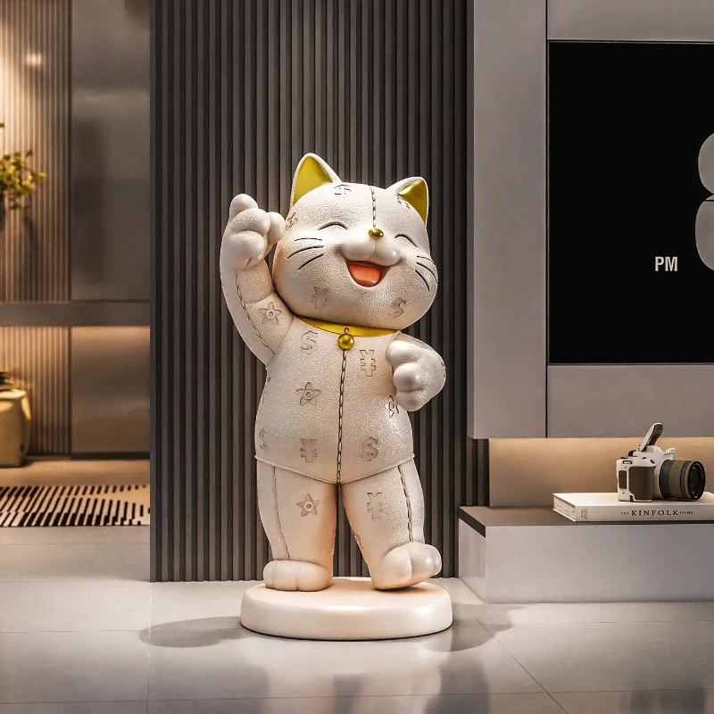 Home Decor Large Lucky Cat Statue Modern Living Room High End Imitation Leather Pattern Animal Sculpture Piggy Bank Opening Gift
