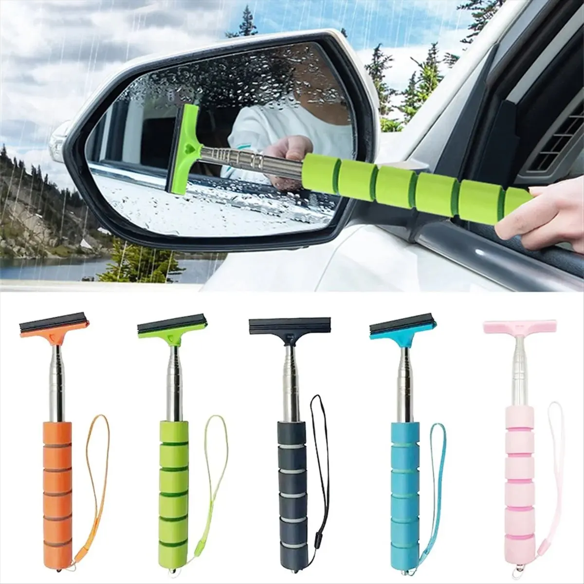 REST Car Rearview Mirror Wiper, Telescopic Layered Brush Head, Window Cleaning Brush Handheld Wiper