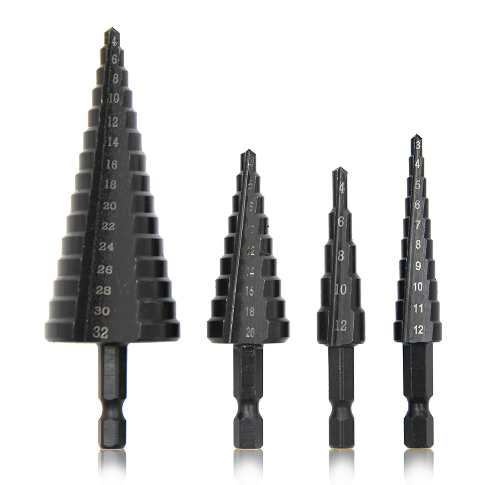 3-teiliges Bohrerset mit Sechskantschaft und gerader Nut 3-12mm 4-12mm 4-20mm 4-32mm Schwarzgold Stufenbohrer Werkzeugset