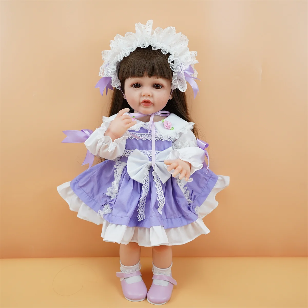 

55cm Reborn Doll Silicone Doll bebe reborn Purple Handmade Lolita Skirt Waterproof Children's Toy/Girls