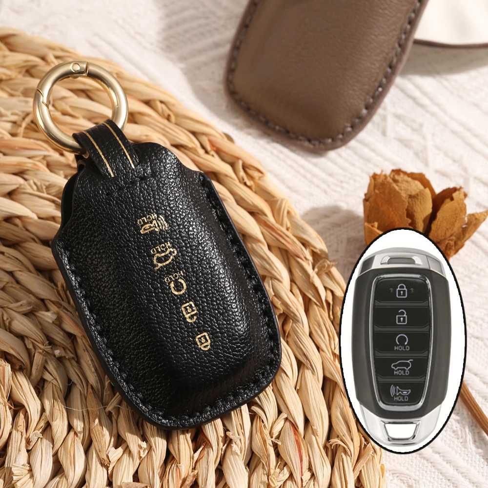 Leather Car Key Case Fob Cover for Hyundai I30 Ix35 KONA Encino Solaris Azera Grandeur Ig Accent Santa Fe Palisade LAFESTA