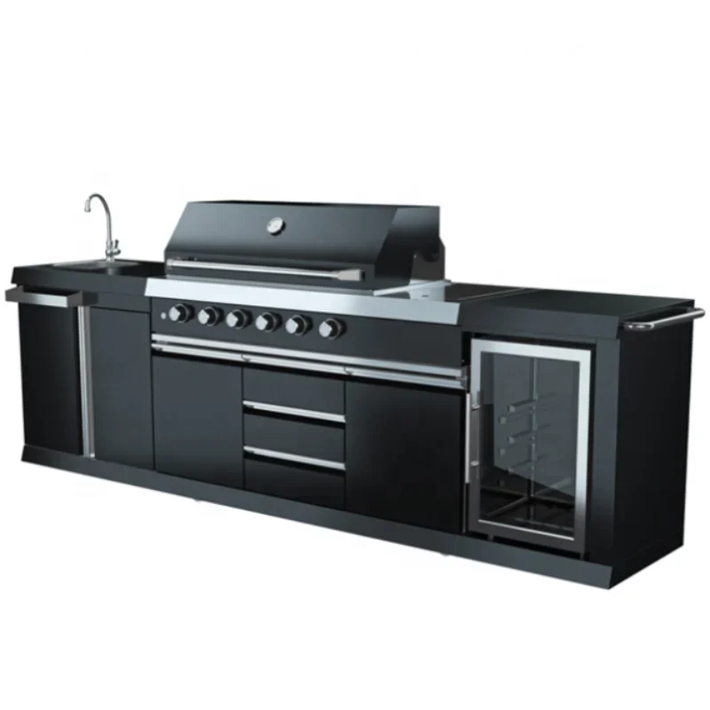 BBQ Island Outdoor Kitchen Grill Black Powder Coating Outdoor Kitchen Island