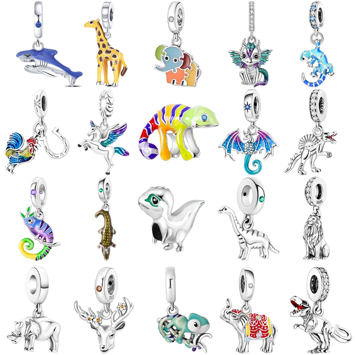 

Original 925 Charms Sterling Silver Flying Dragon Chameleon Pegasus Beaded Pendant for Pandora DIY Bracelet Ladies Jewelry Gift