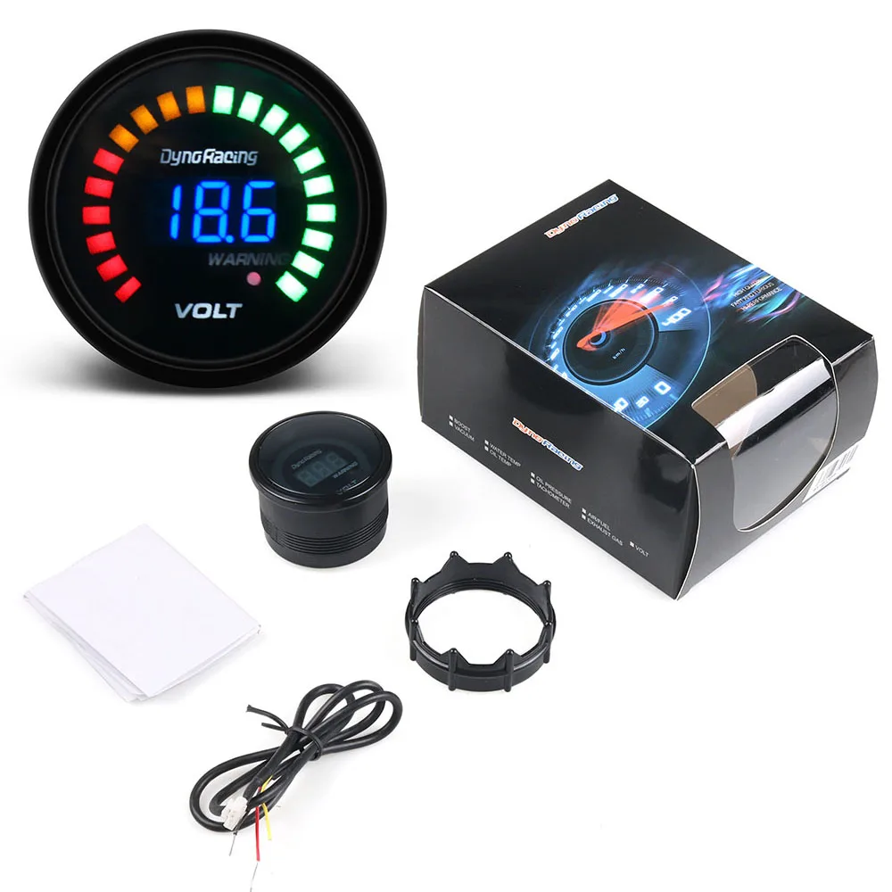 Фото Цифровой вольтметр Dynoracing 20 LED, 2,52 мм, черный, 7,5-20В, для автомобиля 12В