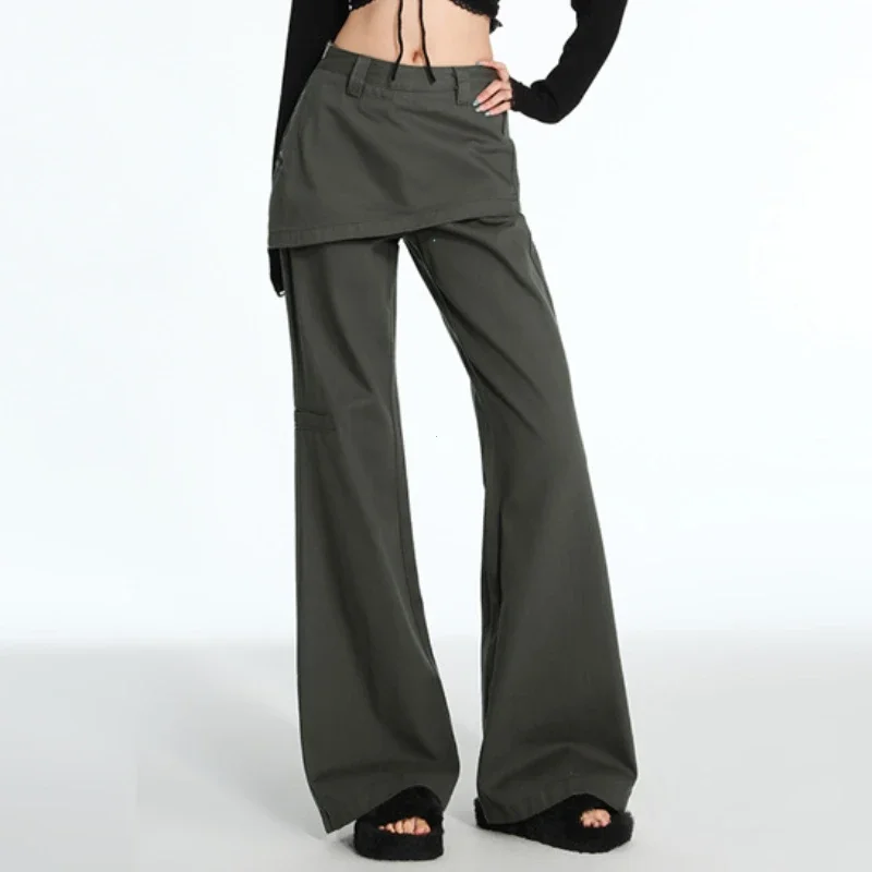 Plus Size Retro Fake Zweiteilige Furz-Vorhang-Jeans 2025, Frühling und Herbst, Micro-Pull-Cargo-Schlankheitshose, gerade gestapelt, weites Bein