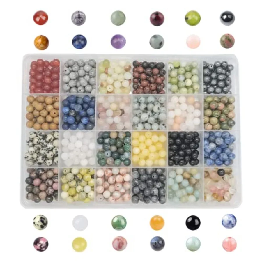 

960pcs Natural Stone Beads Crystals Round Genuine Real Stone Beading Loose DIY Gemstone for Bracelet Jewelry Making 6mm 24 Colo