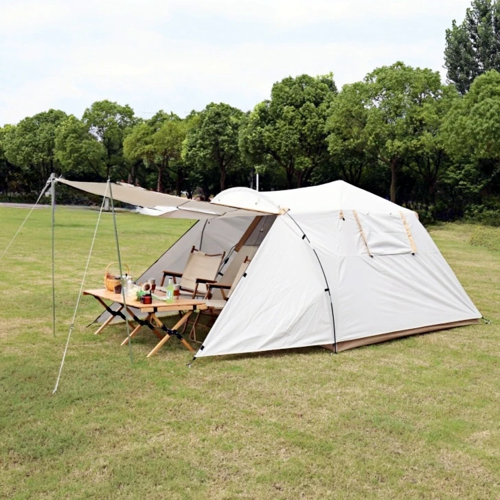 

3-4 People Double-Layer Tunnel Tent Oxford Aluminum Rain- Windproof Portable One-Bedroom One-Living Room Automatic Camping