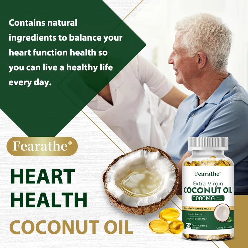

Coconut Oil Supplement 3000 Mg, Supports Skin and Hair Health, Skin Care and Hair Care, Anti-inflammatory and Antioxidant