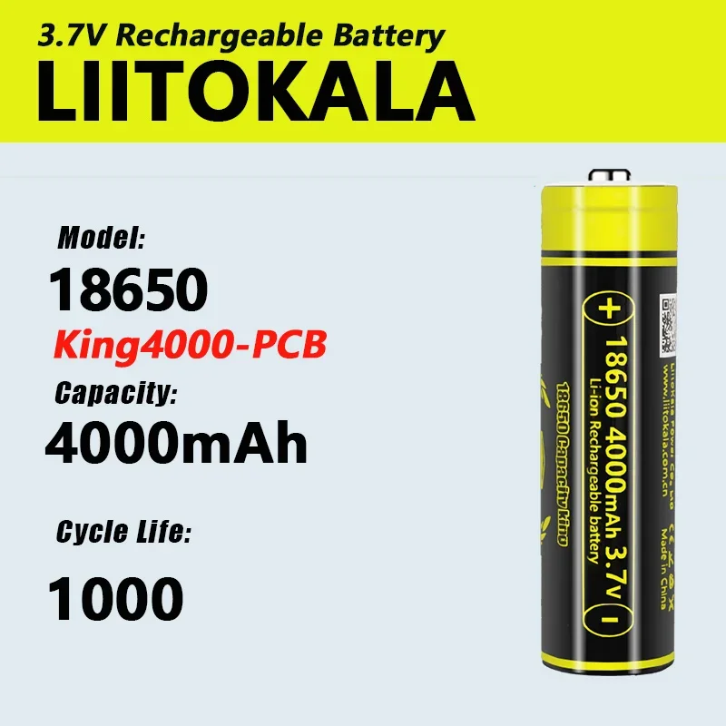 1-30PCS LiitoKala KING4000 with PCB 18650 3.7V Lithium ion 4000mAh Lithium Battery Suitable For Flashlight PCB Protection