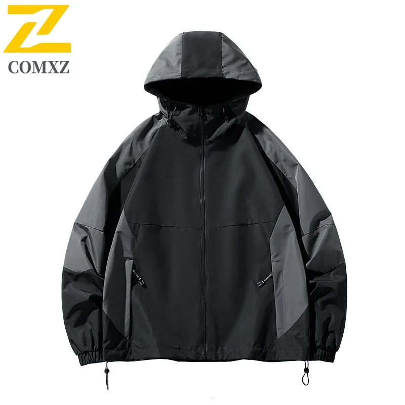 سترة رجالية بغطاء للرأس ملونة للربيع والخريف مقاومة للرياح ومقاومة للماء معطف رياضي للمشي لمسافات طويلة في الهواء الطلق سترة واقية خفيفة الوزن غير رسمية