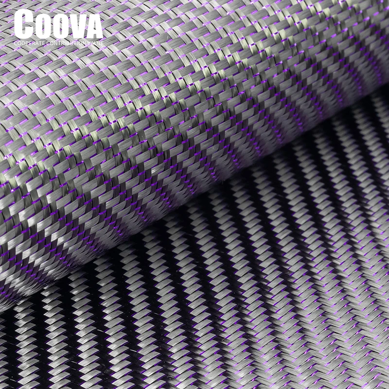 F253 COOVA  Purple Tinsel & Carbon Fiber Cloth Mixed Twill Tela Fibra De Carbono Carbon Fabric Jacquard Width 200mm/300mm For DI