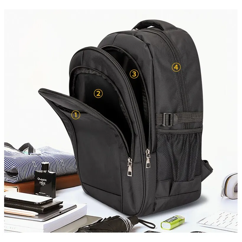 Mochila de viaje para ordenador portátil para hombre, morral escolar de poliéster, negro, gris, nailon, para viaje de negocios