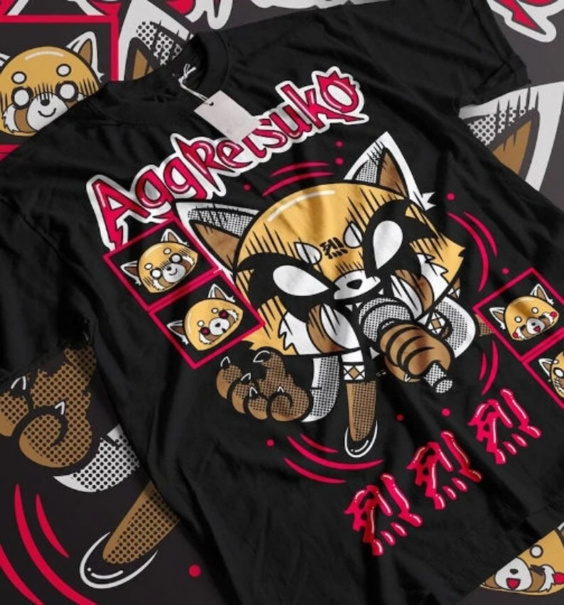 Vintage 2000s Style Short Sleeves Cotton Aggretsuko Print Japan Style T-shirt Summer Autumn Men Women Round Neck Casual Tee Tops
