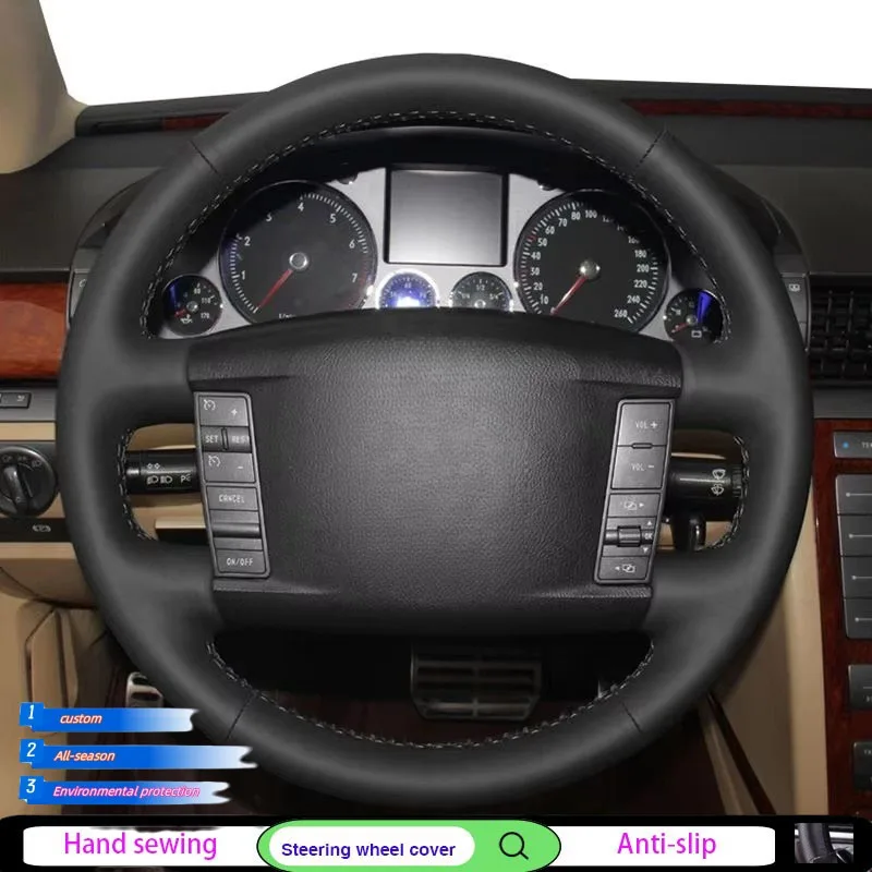 For Volkswagen VW Touareg Phaeton 2002 2003 2004 2005 2006-2008 2009 2010 Black Genuine Leather Car Steering Wheel Cover