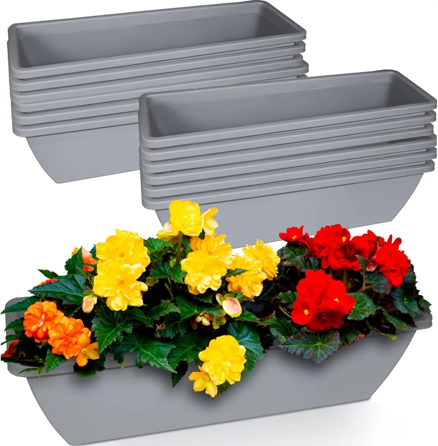 

12 Pcs 24 inch Window Box Planter, Large Rectangular Flower Planter with Shelf Insert, Plastic for Indoor Outdoor Garden Balcony