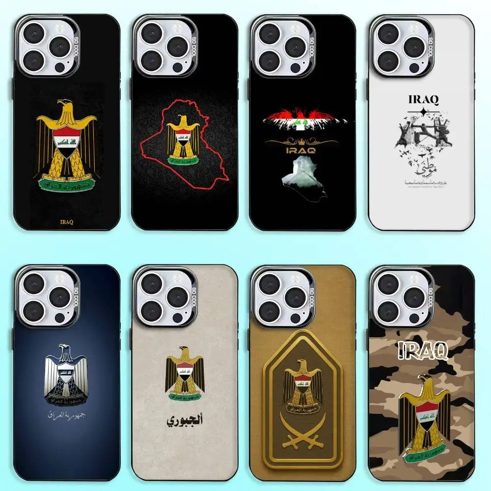 

Flag Art I-Iraq Nation Phone Case For iPhone17,16,15,14,13,12,11 Plus,Pro Max Colored Silver Plated Inside Cover