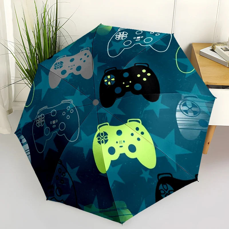 

Colorful Game Controllers Folding Umbrella Auto-Open Design 8 Iron Ribs Plastic Handle Foldable Sunshade Perfect Christmas Gifts