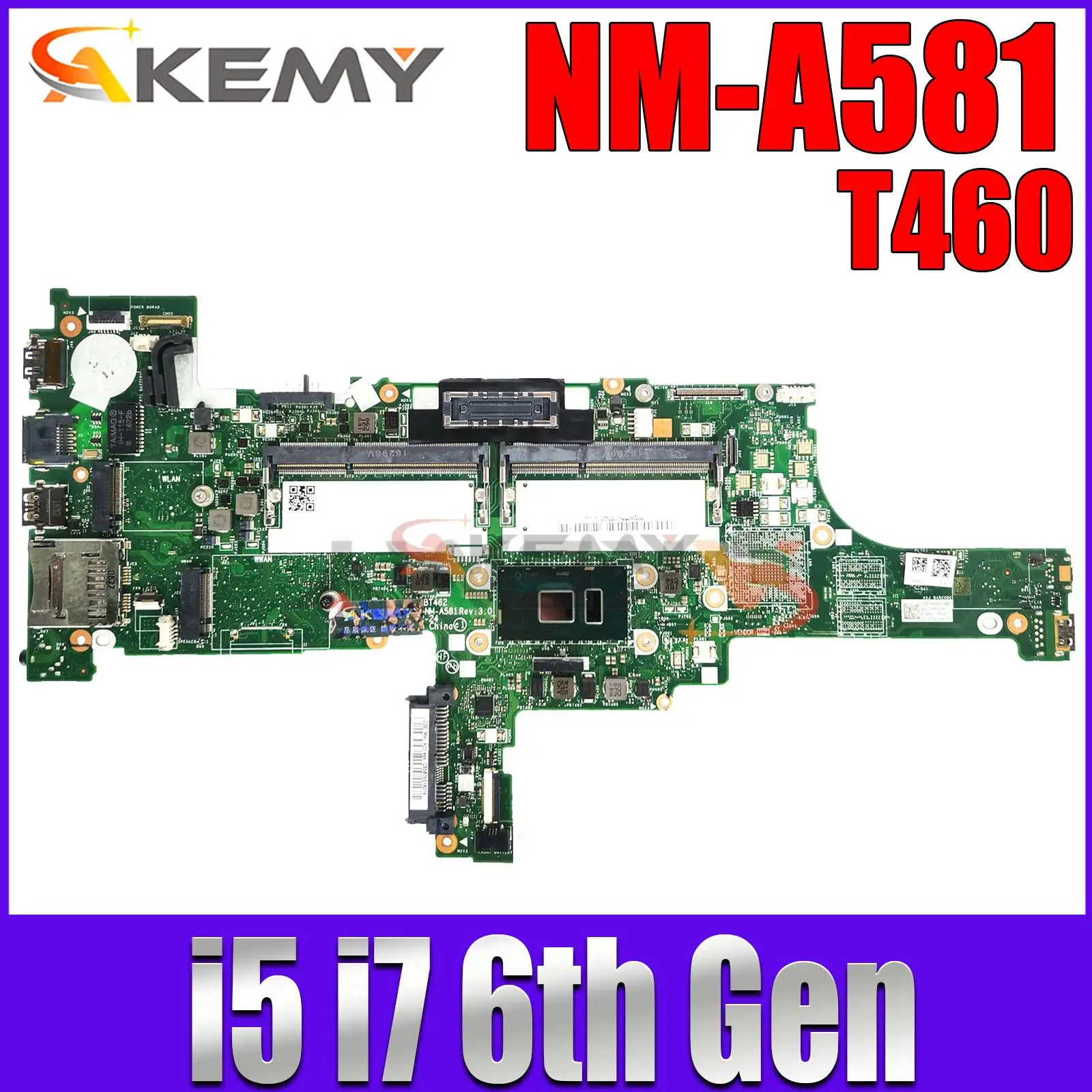 

01AW344 Laptop motherboard For Lenovo Thinkpad T460 i5-6300U I7-6600U Notebook Mainboard NM-A581 DDR3