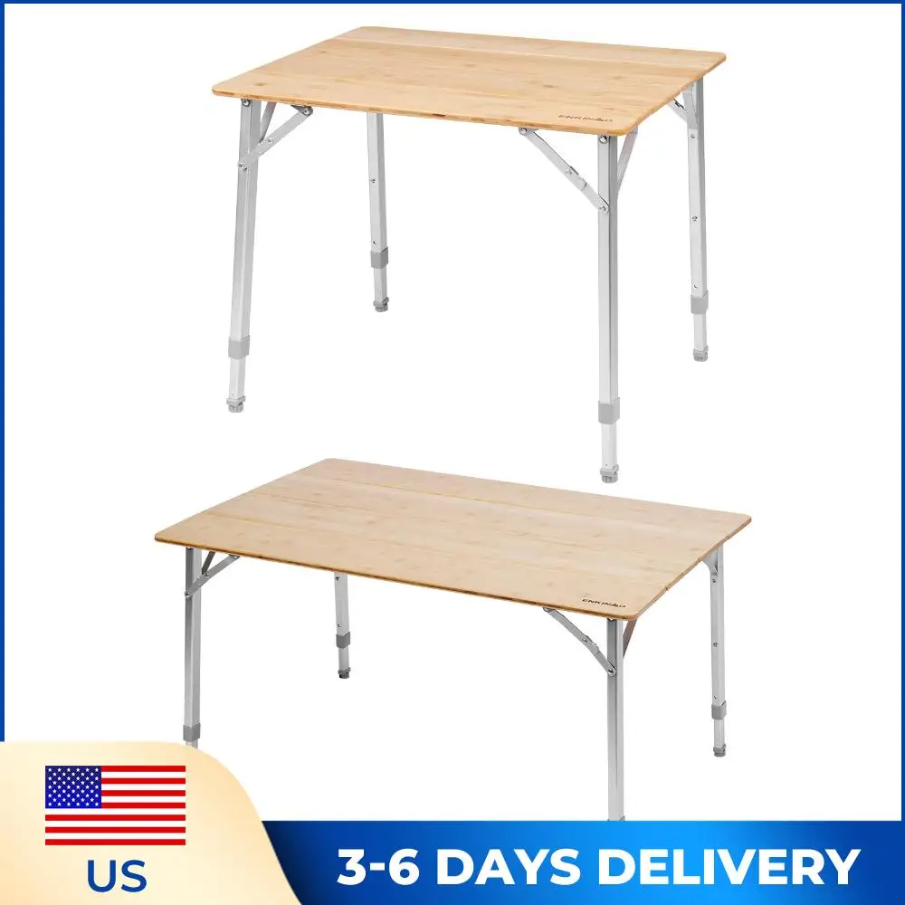 

Adjustable Height Folding Bamboo Camping Table with Carry Bag Portable Outdoor Camping Table Loads 80KG for RV Picnic Tailgating