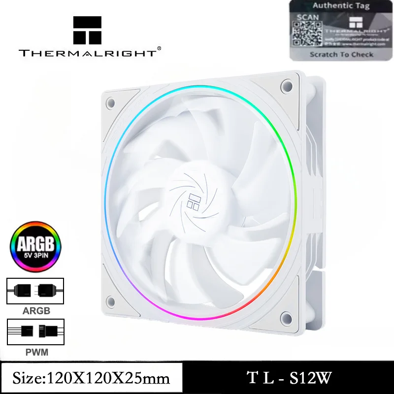 

Thermalright TL-S12W 1/3/5 PCS 120mm CPU Fan Case Cooler ARGB Thin Aperture 4pin PWM Connector with S-FDB Bearing Case Fan