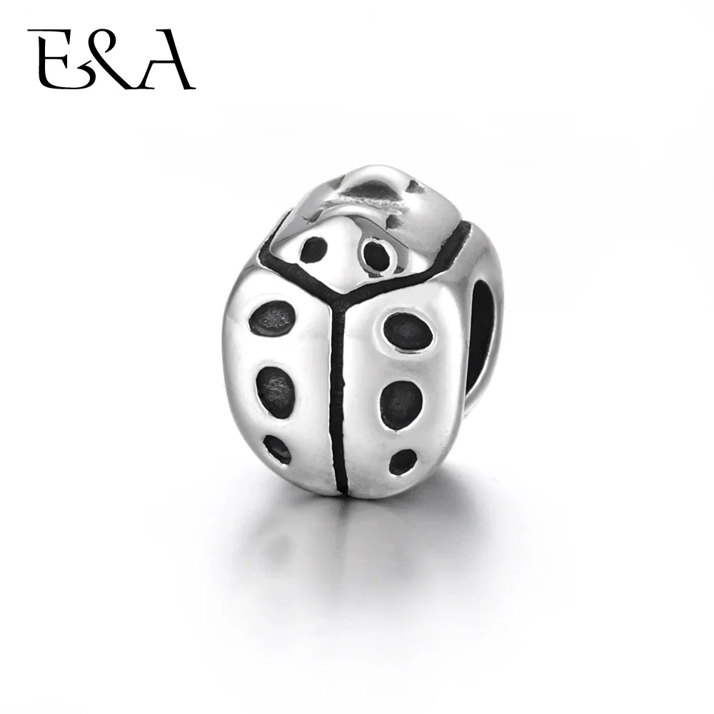 Stainless Steel Beads Ladybird European 5mm Hole Blacken Metal Bead Animal Charms for Bracelet DIY Jewelry Making Supplies