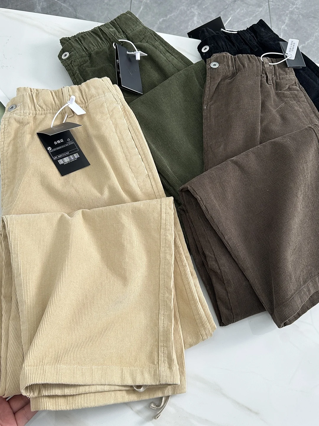 

American Sle Simple Men's Loose Elastic Waist Corduroy Casual Pants Comfortable Spring Faion Straight Leg Trousers
