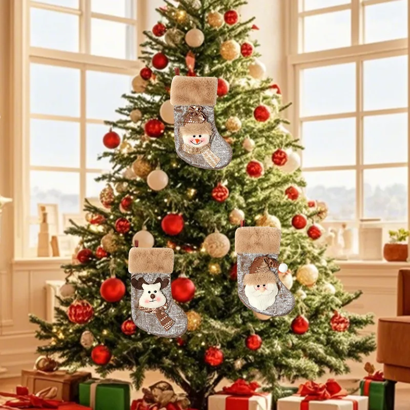 8 قطعة جوارب عيد الميلاد نمط جديد عناصر زخرفية لشجرة عيد الميلاد حلي معلقة أكياس هدايا سانتا جوارب صغيرة #4