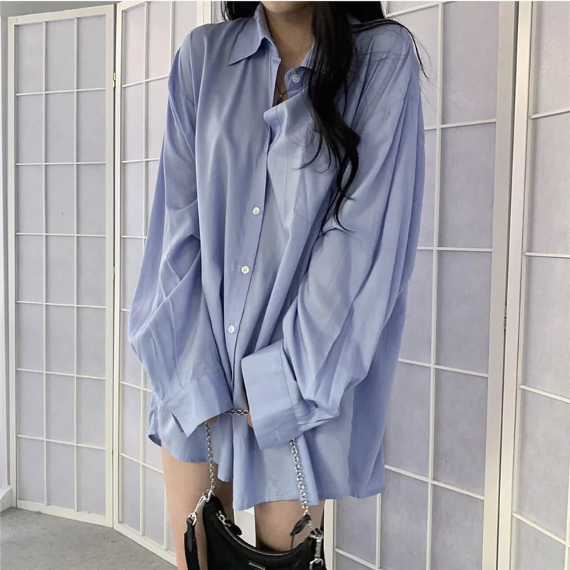 Women Spring Summer Style Long Blouses Shirts Lady Korean Style Loose Long Sleeve Solid Color Cardigan Blusas Tops DF4914