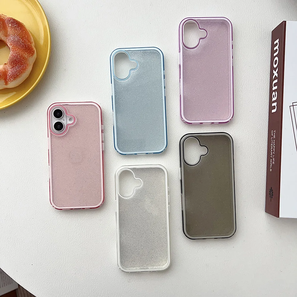 Ins الكورية بريق غطاء 3 في 1 للصدمات آيفون 17 16 15 14 زائد 13 12 برو ماكس آيفون 11 حافظة واضحة لينة الوفير الجلد فوندا