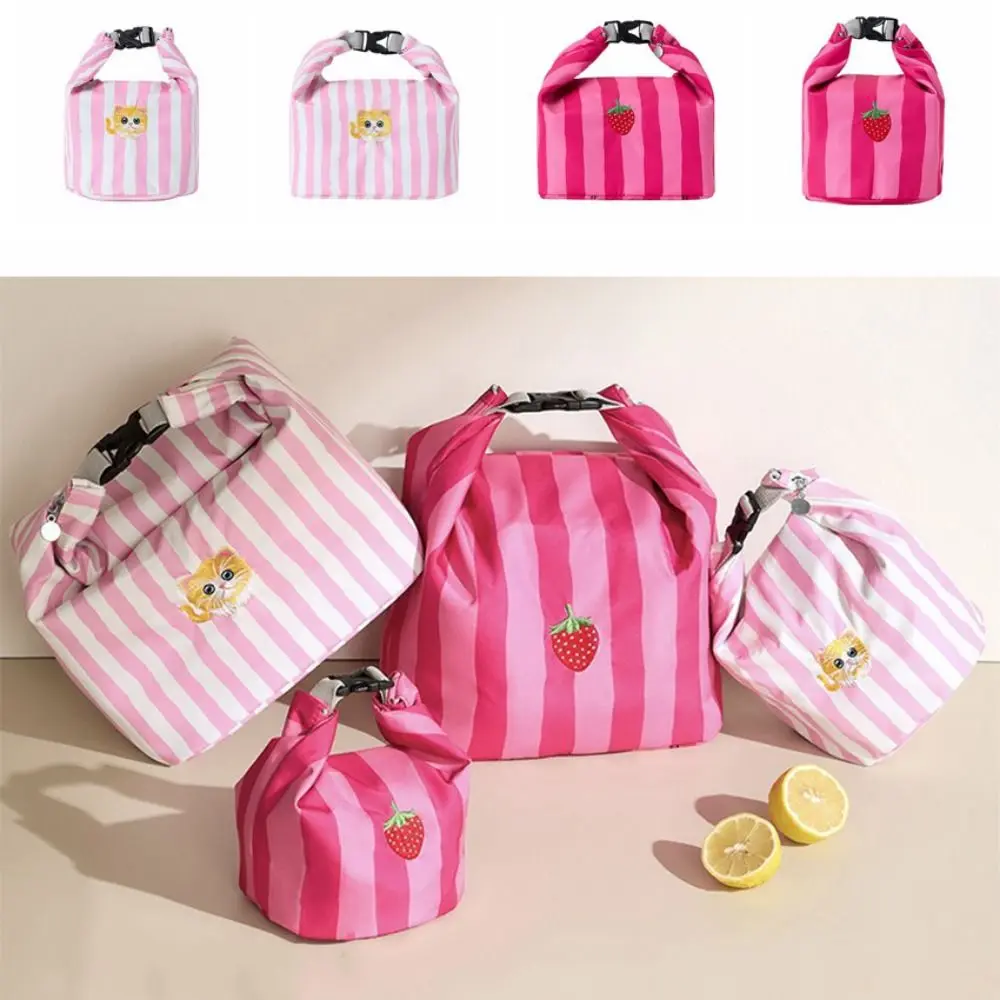 Tas Penyimpanan Makanan Motif Kucing Sederhana, Kotak Pendingin Termal Tebal Portabel, Tas Oxford Anti Bocor, Tas Wadah Makanan Piknik