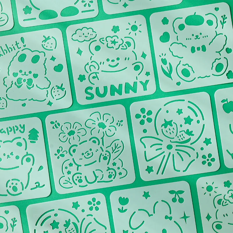 

8pcs Creative Drawing Templates Handbook Painting Stencils Cute Cartoom Primary Students Drawing Templates School Supplies