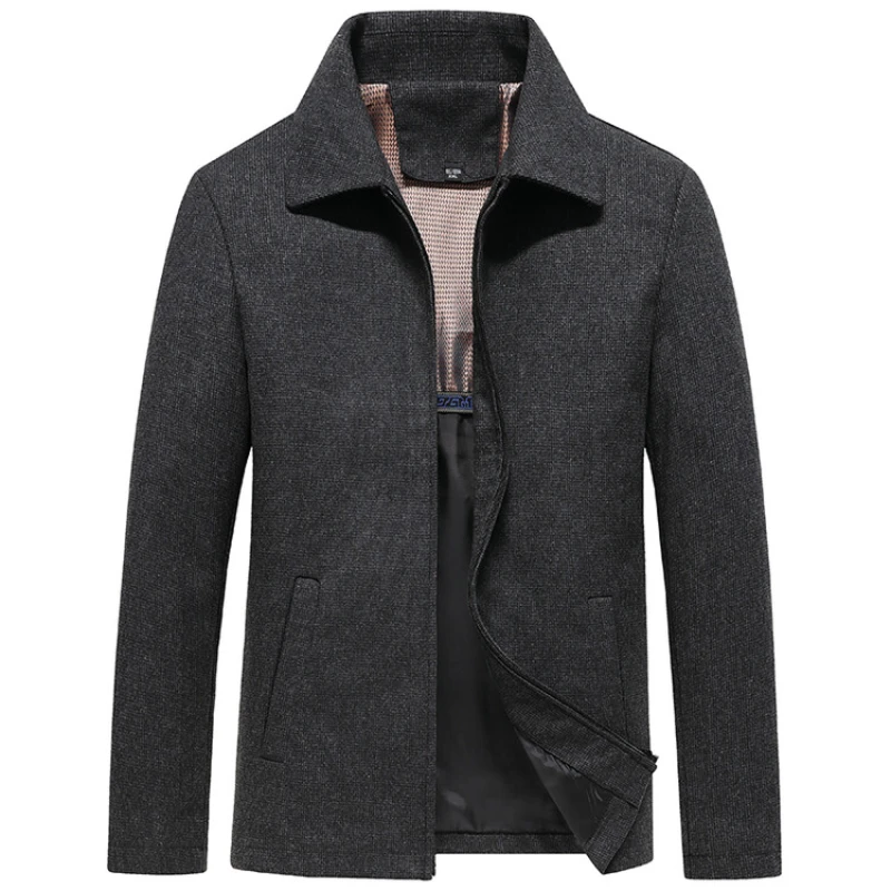 Men's solid color jacket made of wool blend  suitable for business and casual wear, keeping warm with a zippered design.